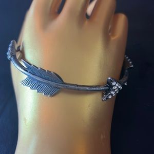 Boho Bangle Bracelet. Gypsy. Rhinestone and Feathers Bangle Bracelet. Statement